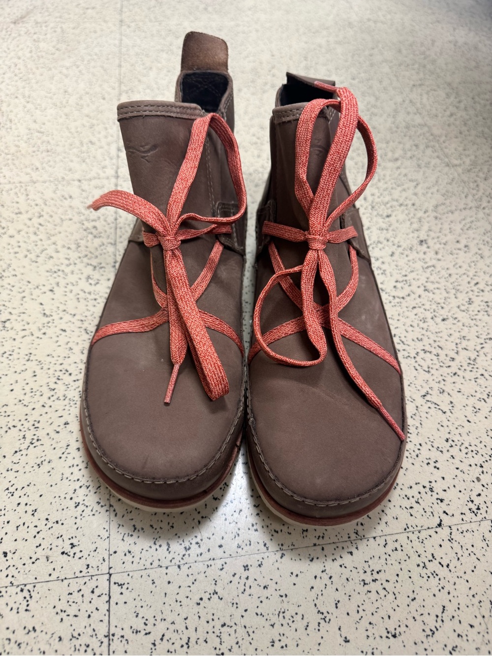Chaco Brown Ankle Lace-Up Boots with Coral Laces - Picture 2 of 5